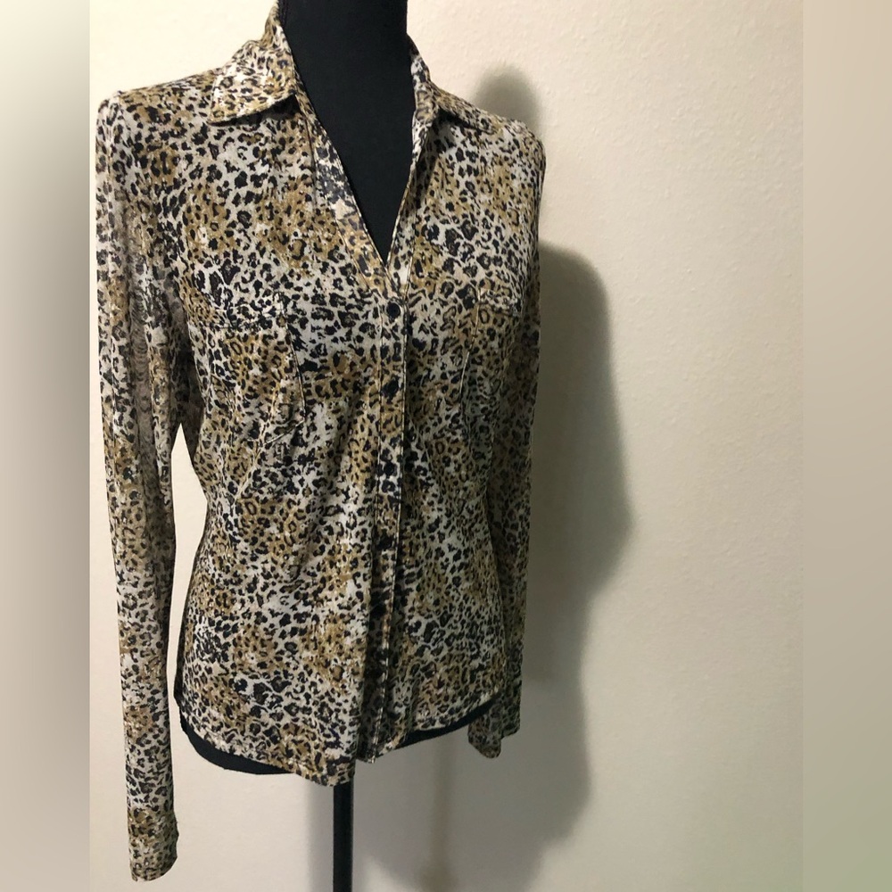 Active USA Sheer Cheetah Print Button Down Blouse Size Medium